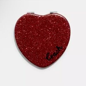 Coach Red Glitter Heart Compact mirror NWT
